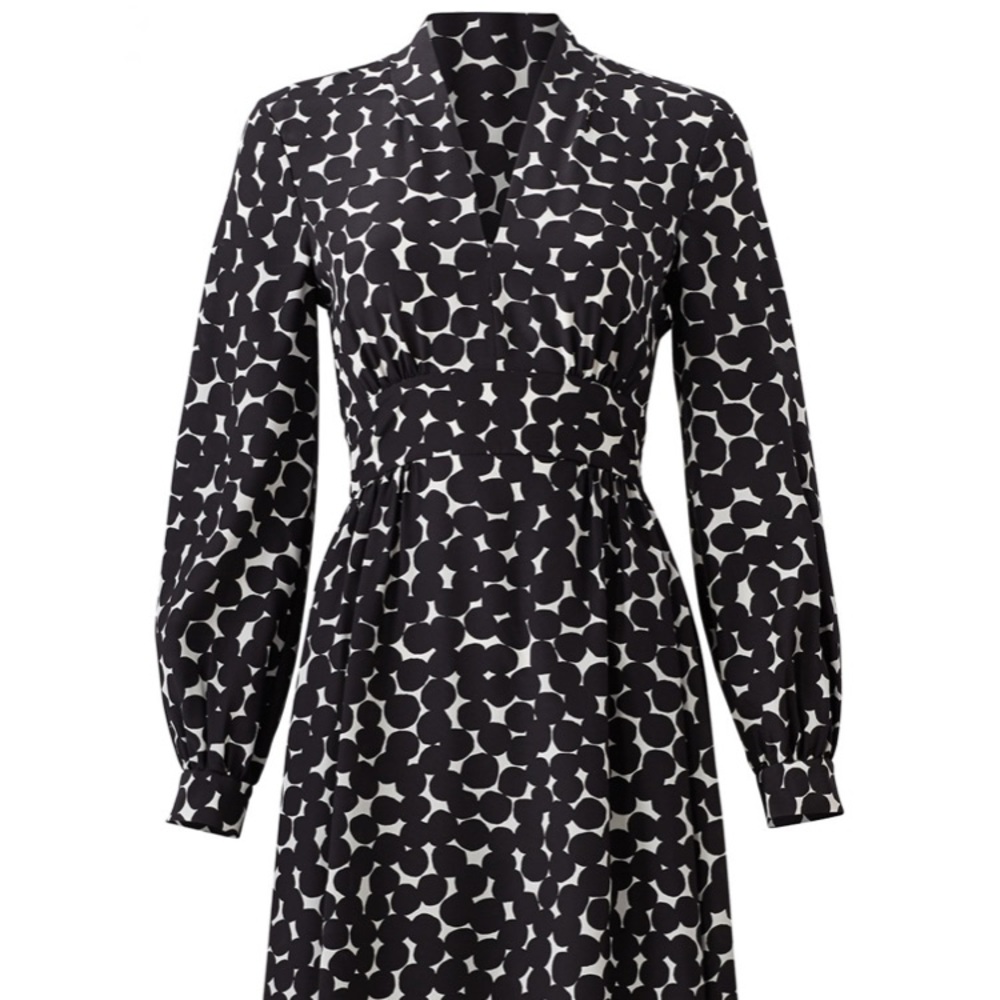 Kate Spade silk ink blot dot v-neck classic flare dress